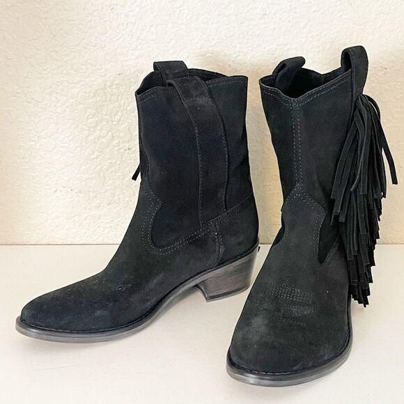 Zadig & Voltaire Pilar Western Fringe black Suede Ankle Boots French 37/US 6 - Picture 13 of 14